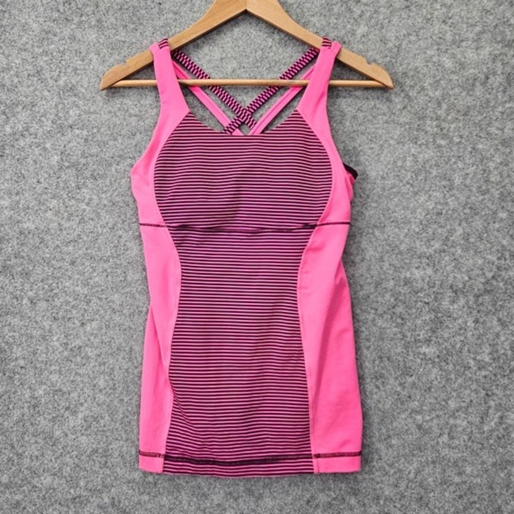 LULULEMON Energy Tank Top‎ Womens Small 4 Pink Raspberry Stripe Strappy Athletic